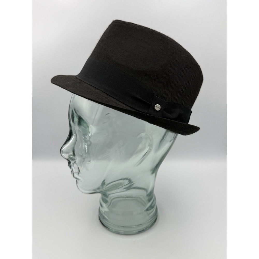 Stetson Black Herringbone Fedora Trilby Hat Small Medium S/M Black Band